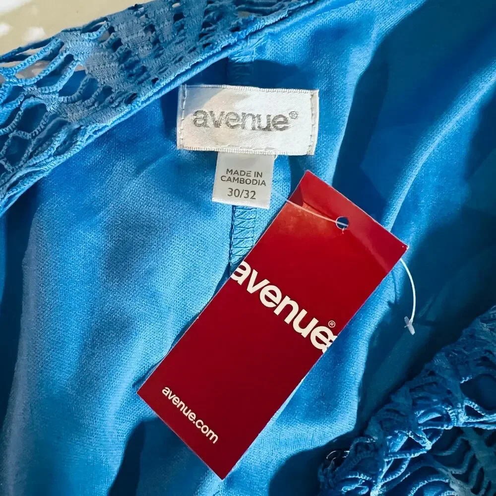 Avenue Tie Dye Crochet Sleeveless Maxi Dress Size 30 NWT Blue